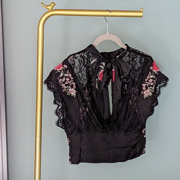 Free People Chiara Embroidered Cutout Lace Crop Top (S) - Picture 5 of 6